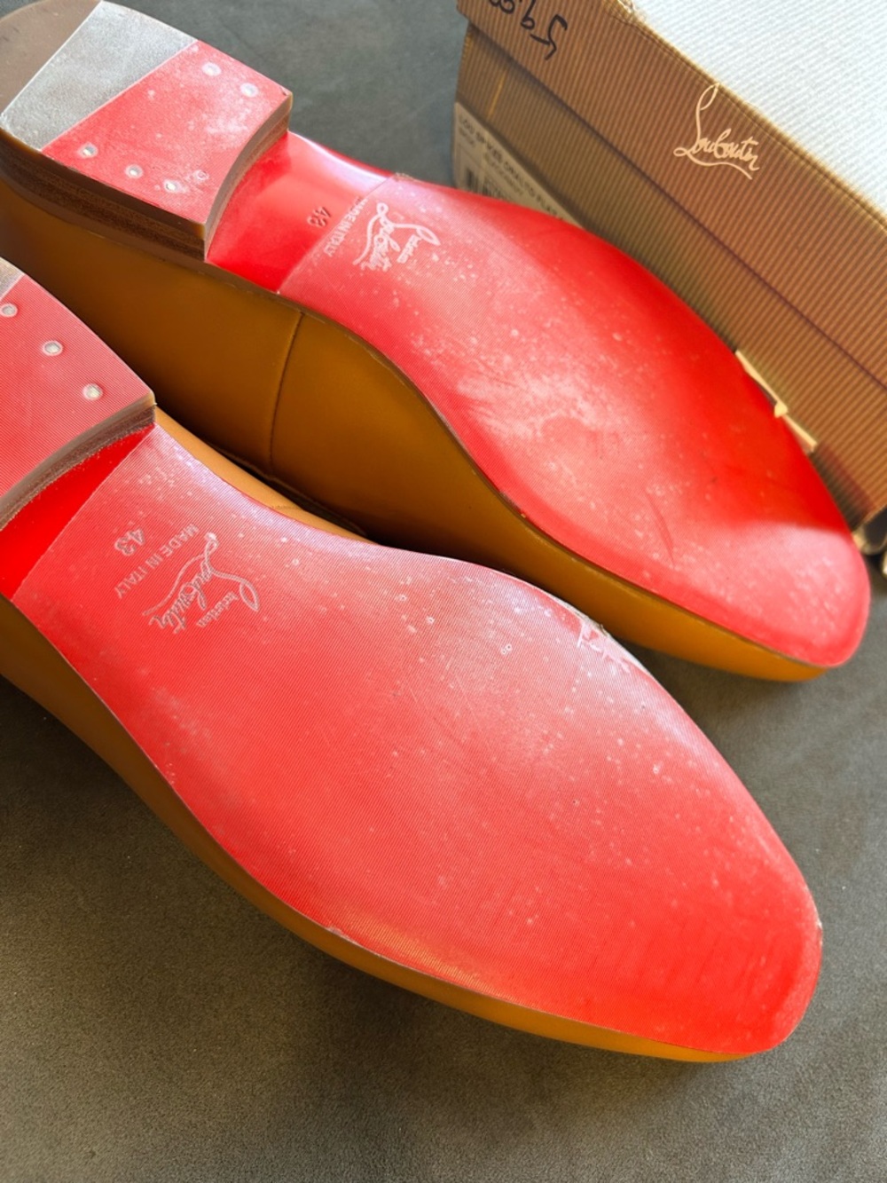 Christian Louboutin Men's Tan Leather Slip-On Loafers - Picture 8 of 8